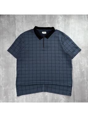 Y2K Grey Open Edit Grunge Gothic Plaid Boxy Skater Polo Shirt